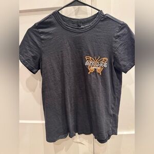 Pilcro Charcoal Tee with Orange Butterfly Embroidery